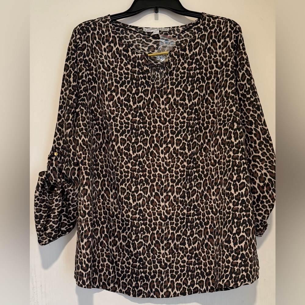 Larry Levine Leopard Print blouse- Brown & Black